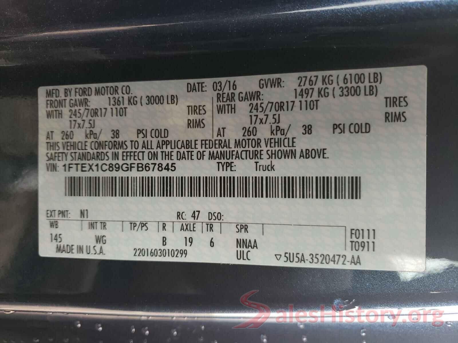 1FTEX1C89GFB67845 2016 FORD F150