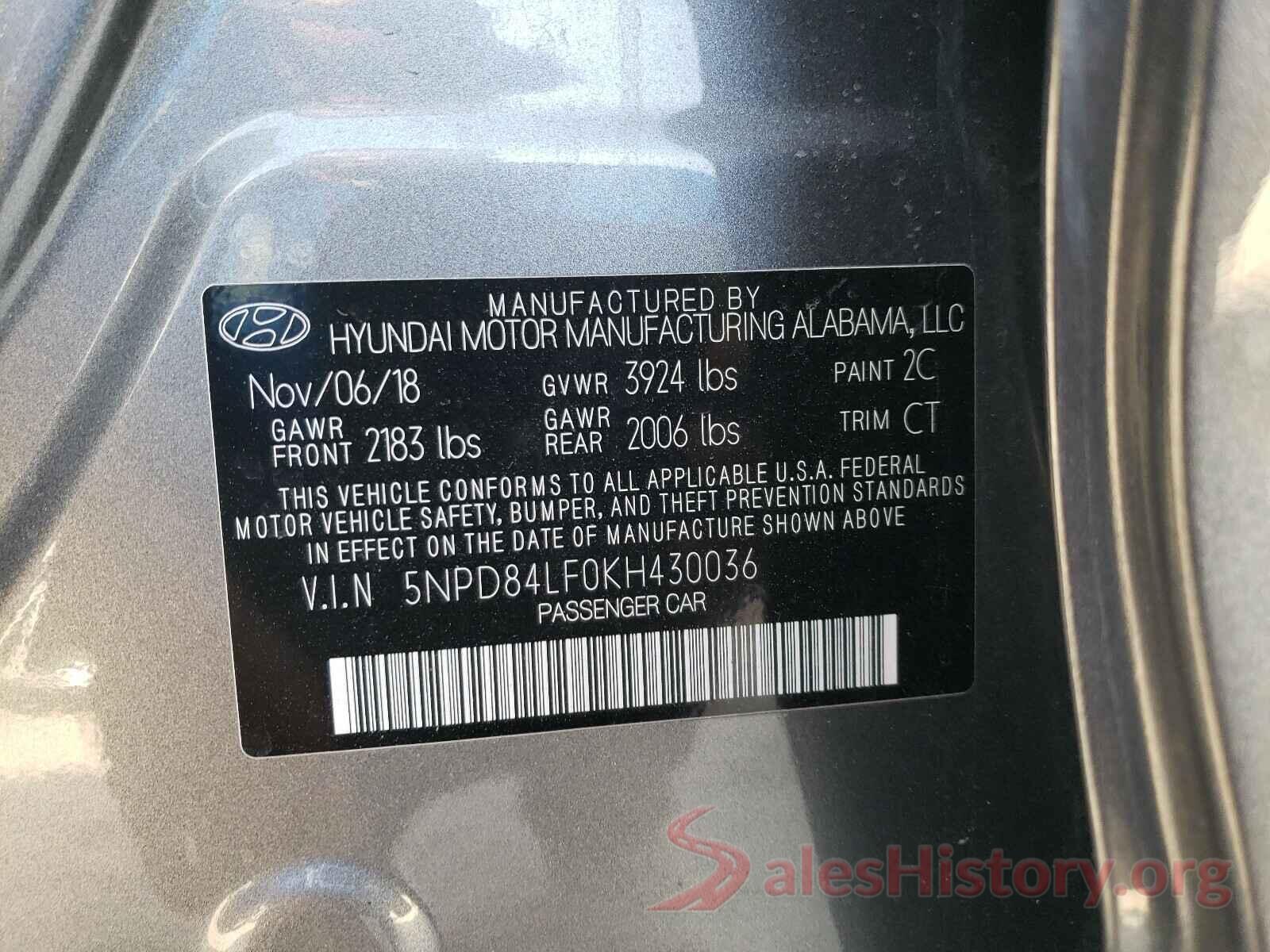 5NPD84LF0KH430036 2019 HYUNDAI ELANTRA