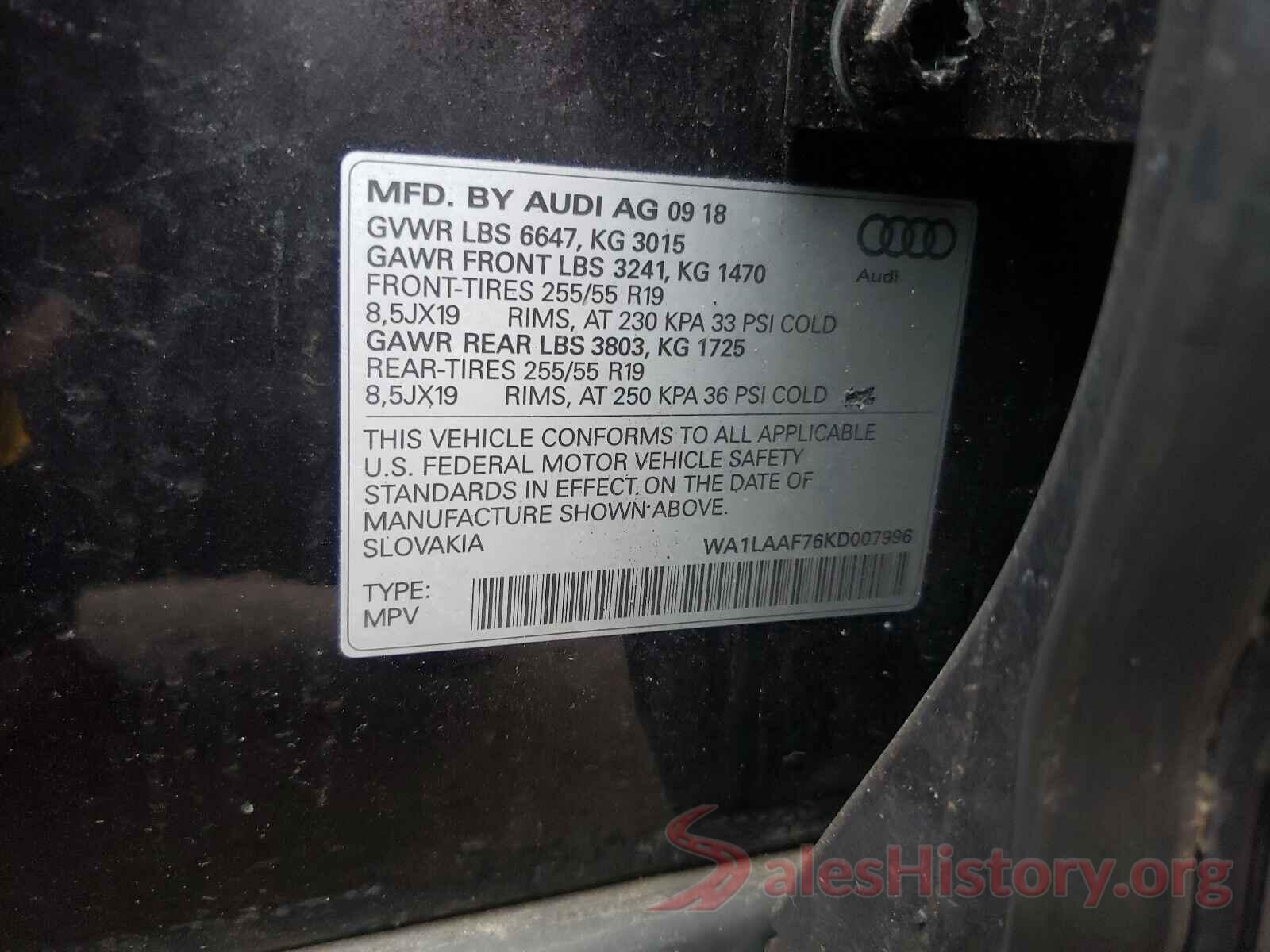 WA1LAAF76KD007996 2019 AUDI Q7