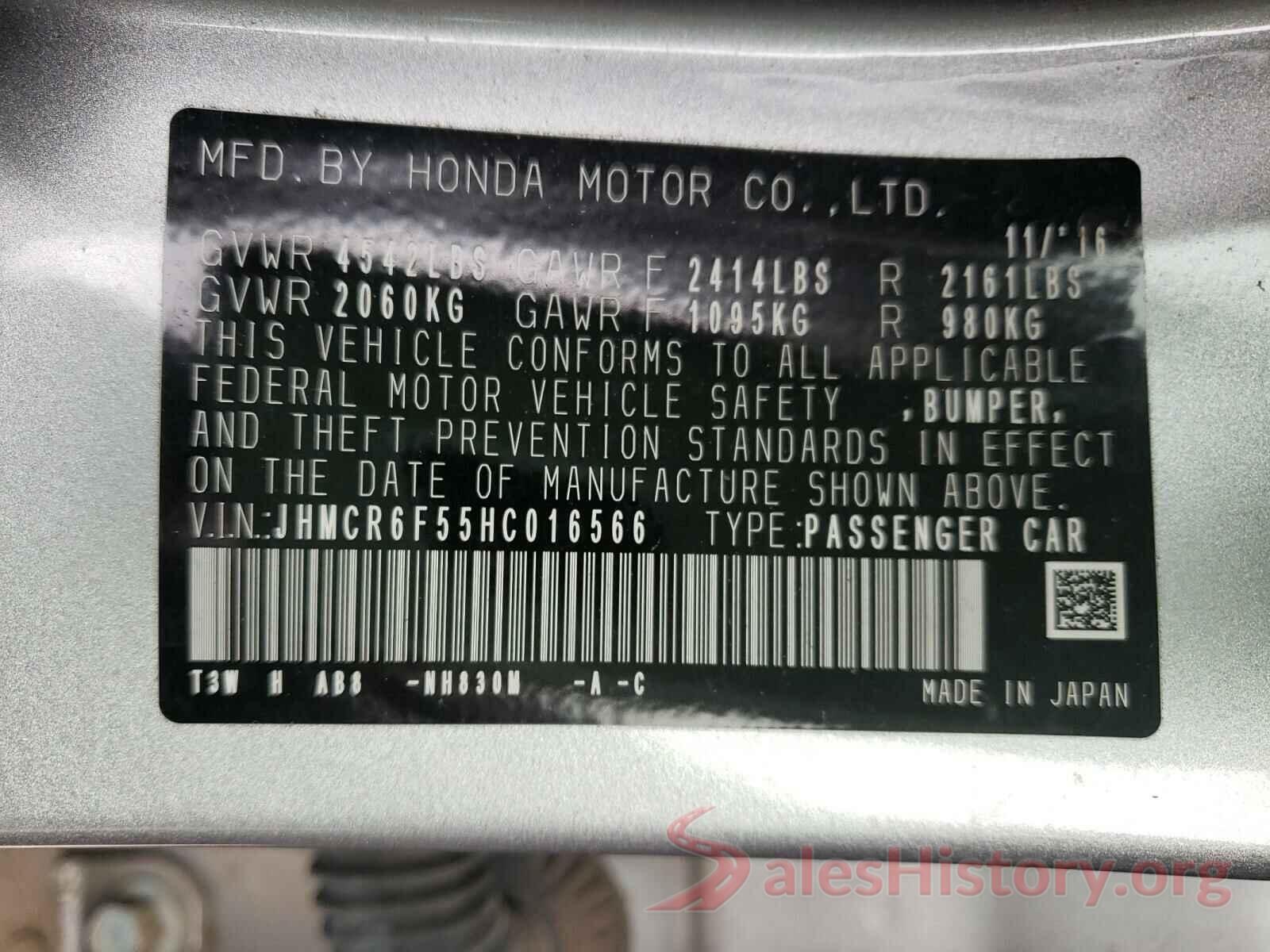 JHMCR6F55HC016566 2017 HONDA ACCORD