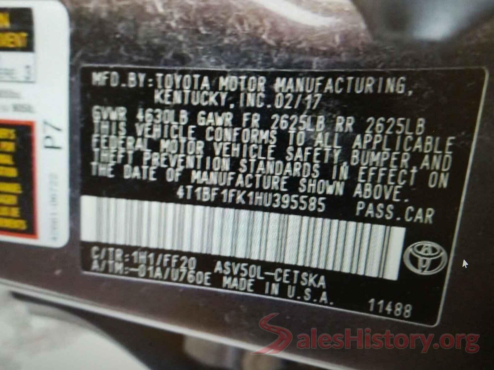 4T1BF1FK1HU395585 2017 TOYOTA CAMRY