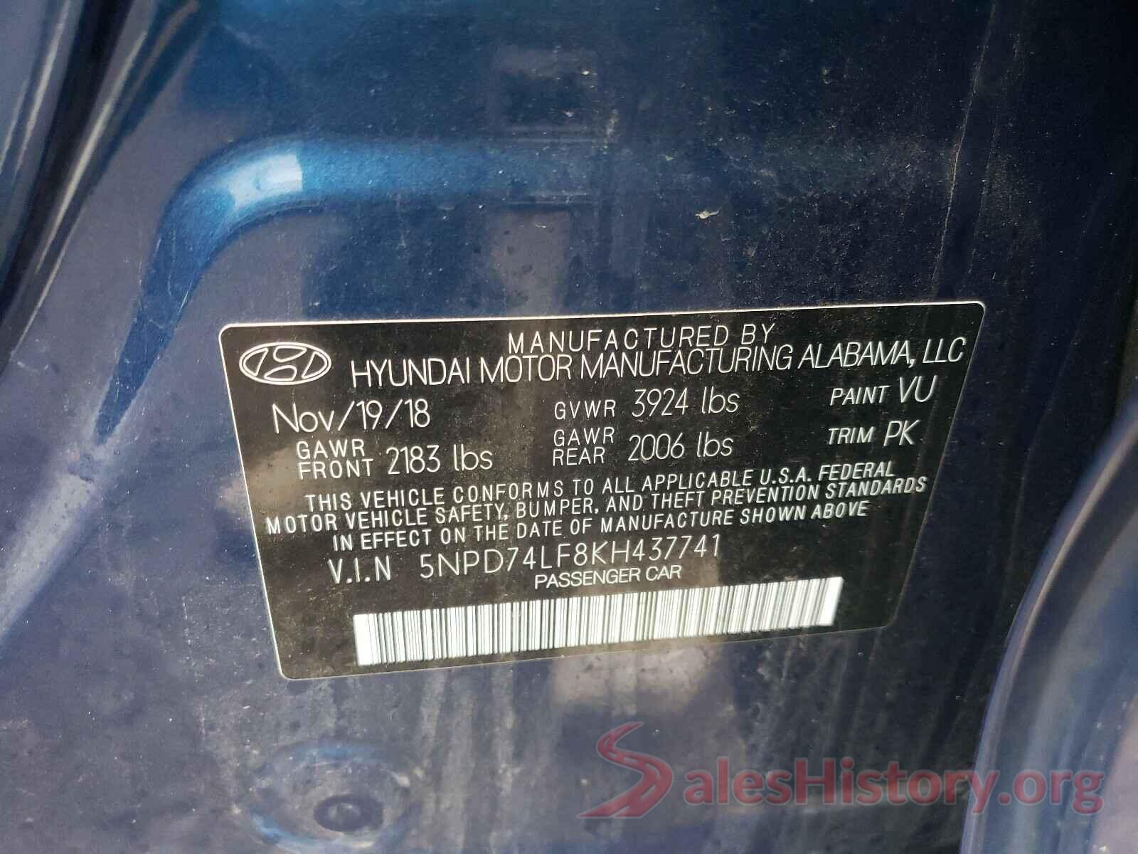 5NPD74LF8KH437741 2019 HYUNDAI ELANTRA