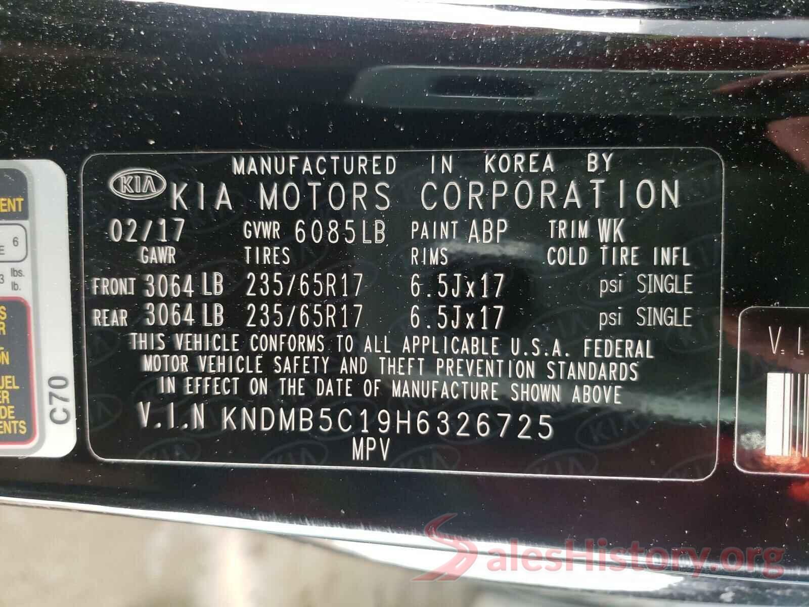 KNDMB5C19H6326725 2017 KIA SEDONA