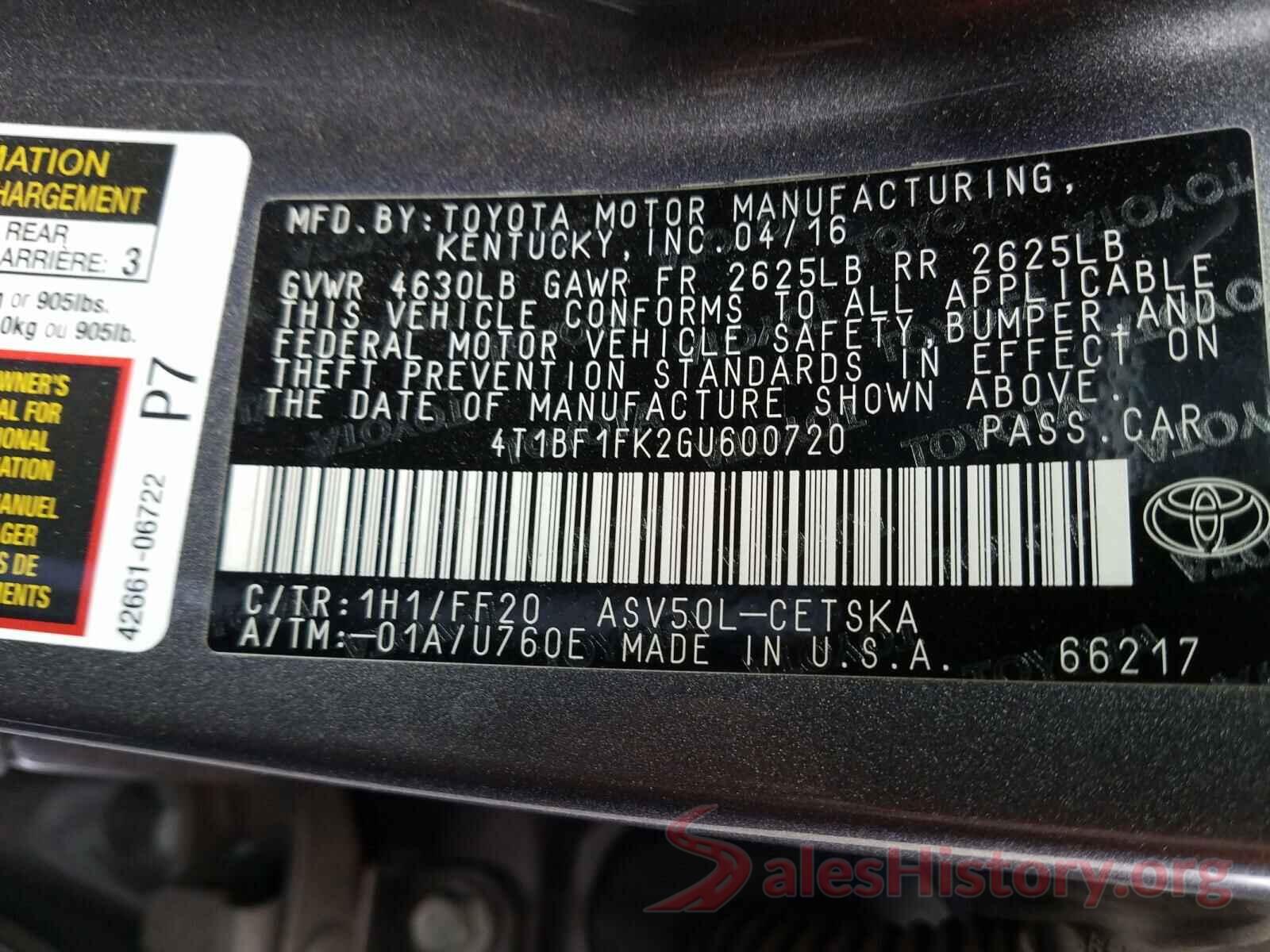 4T1BF1FK2GU600720 2016 TOYOTA CAMRY