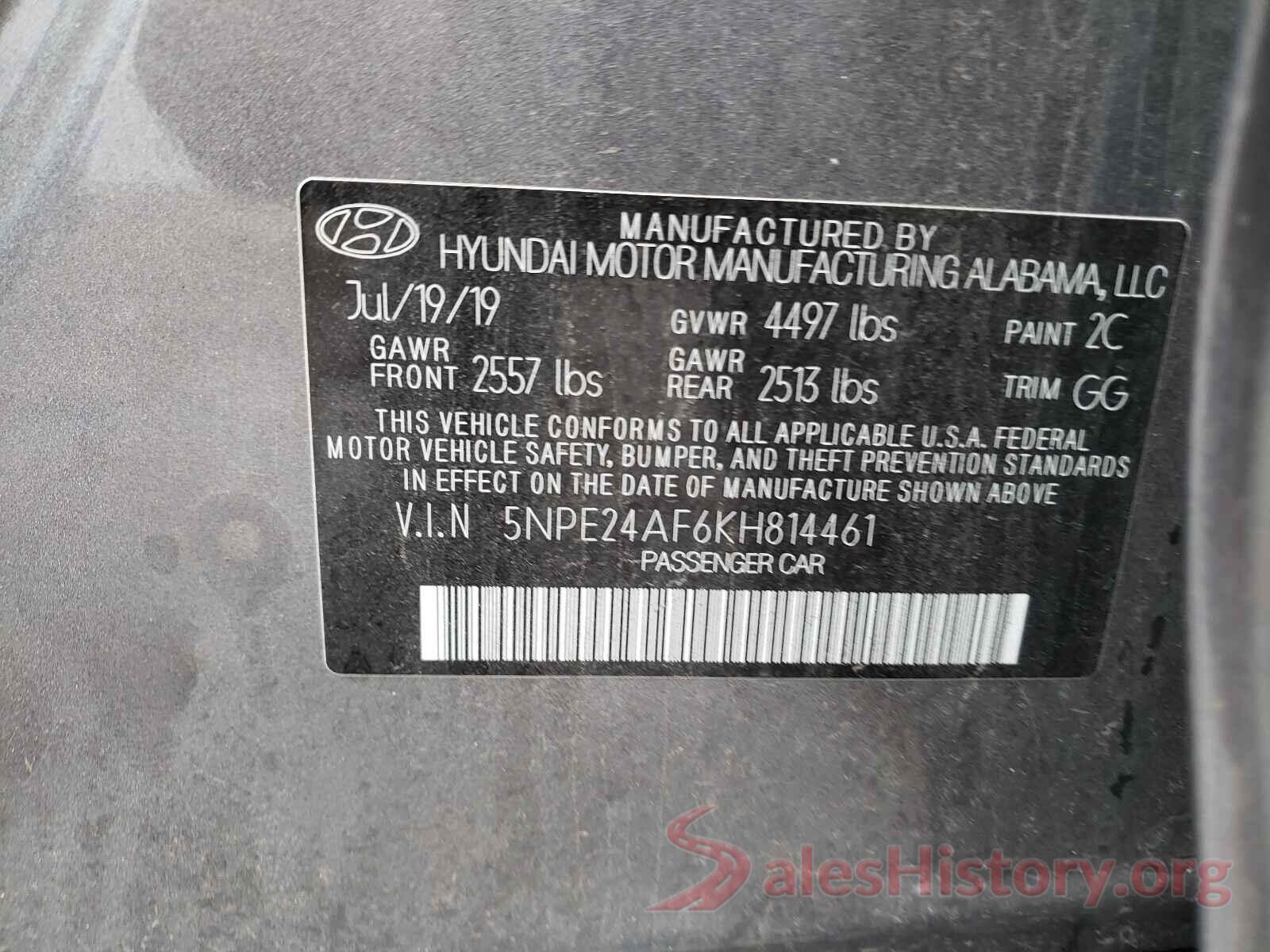 5NPE24AF6KH814461 2019 HYUNDAI SONATA