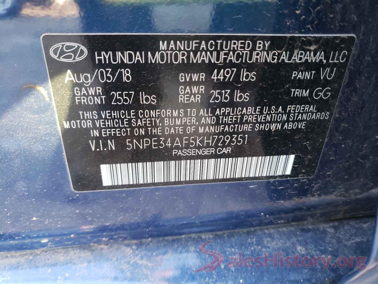 5NPE34AF5KH729351 2019 HYUNDAI SONATA