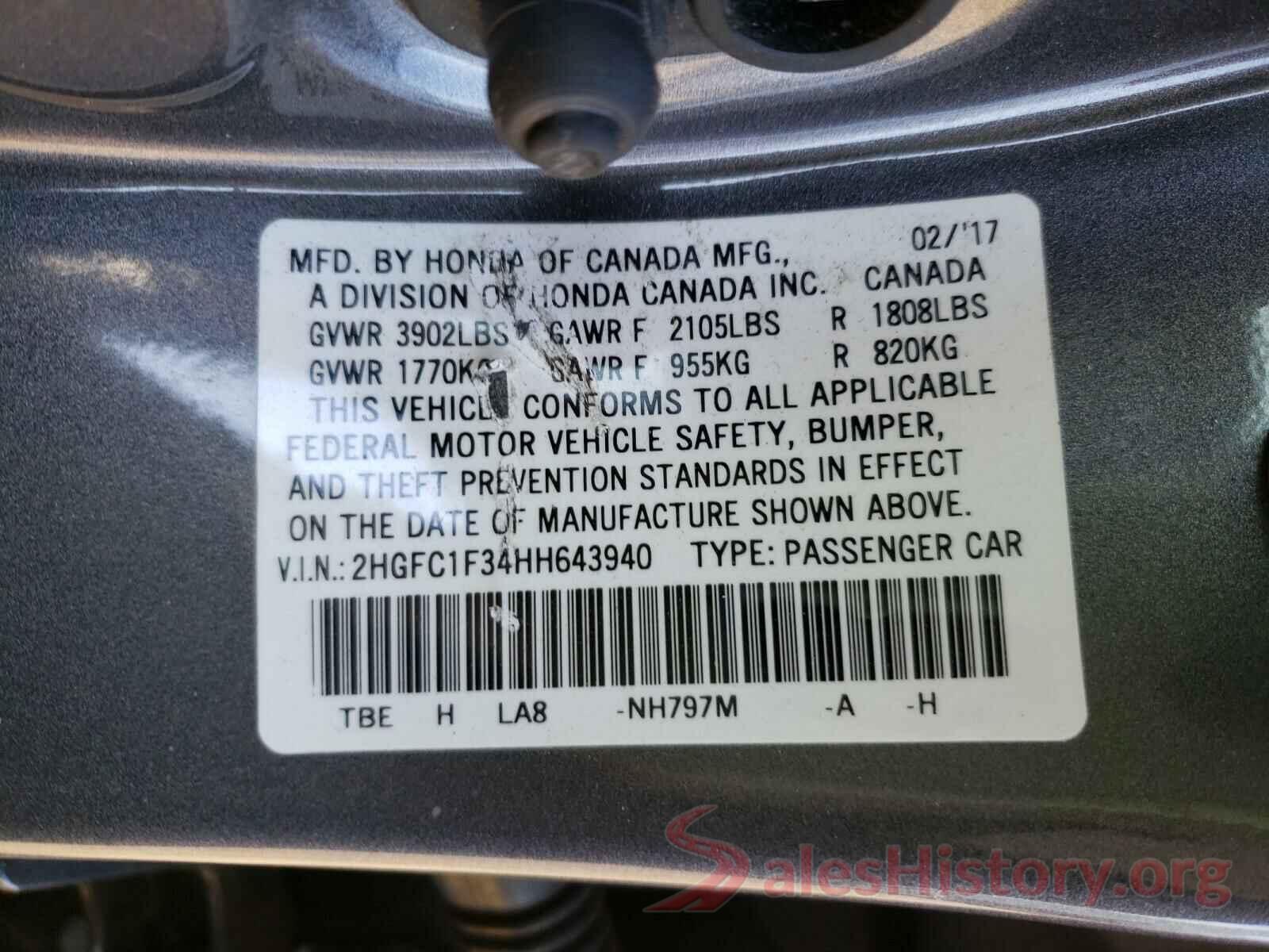 2HGFC1F34HH643940 2017 HONDA CIVIC