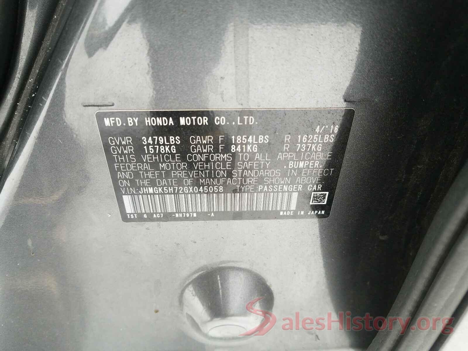 JHMGK5H72GX045058 2016 HONDA FIT