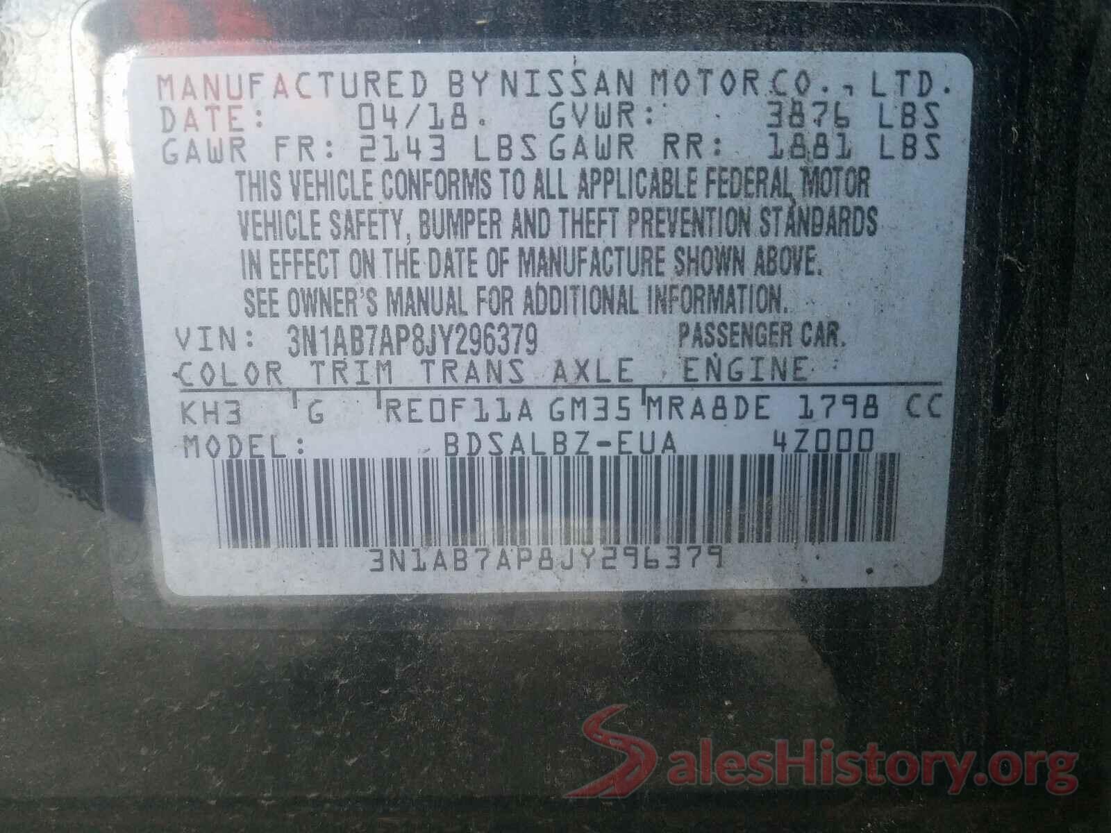 3N1AB7AP8JY296379 2018 NISSAN SENTRA