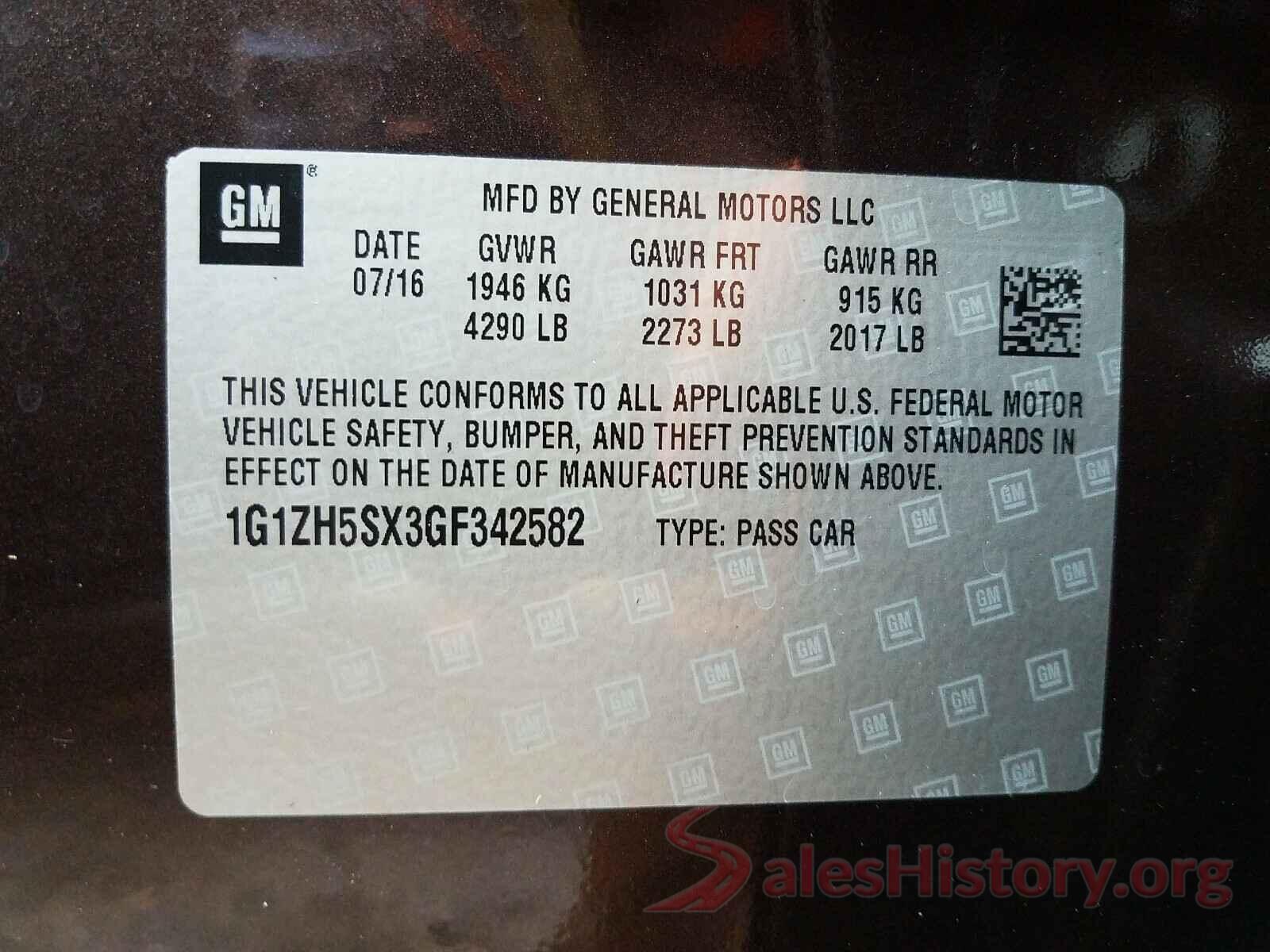 1G1ZH5SX3GF342582 2016 CHEVROLET MALIBU