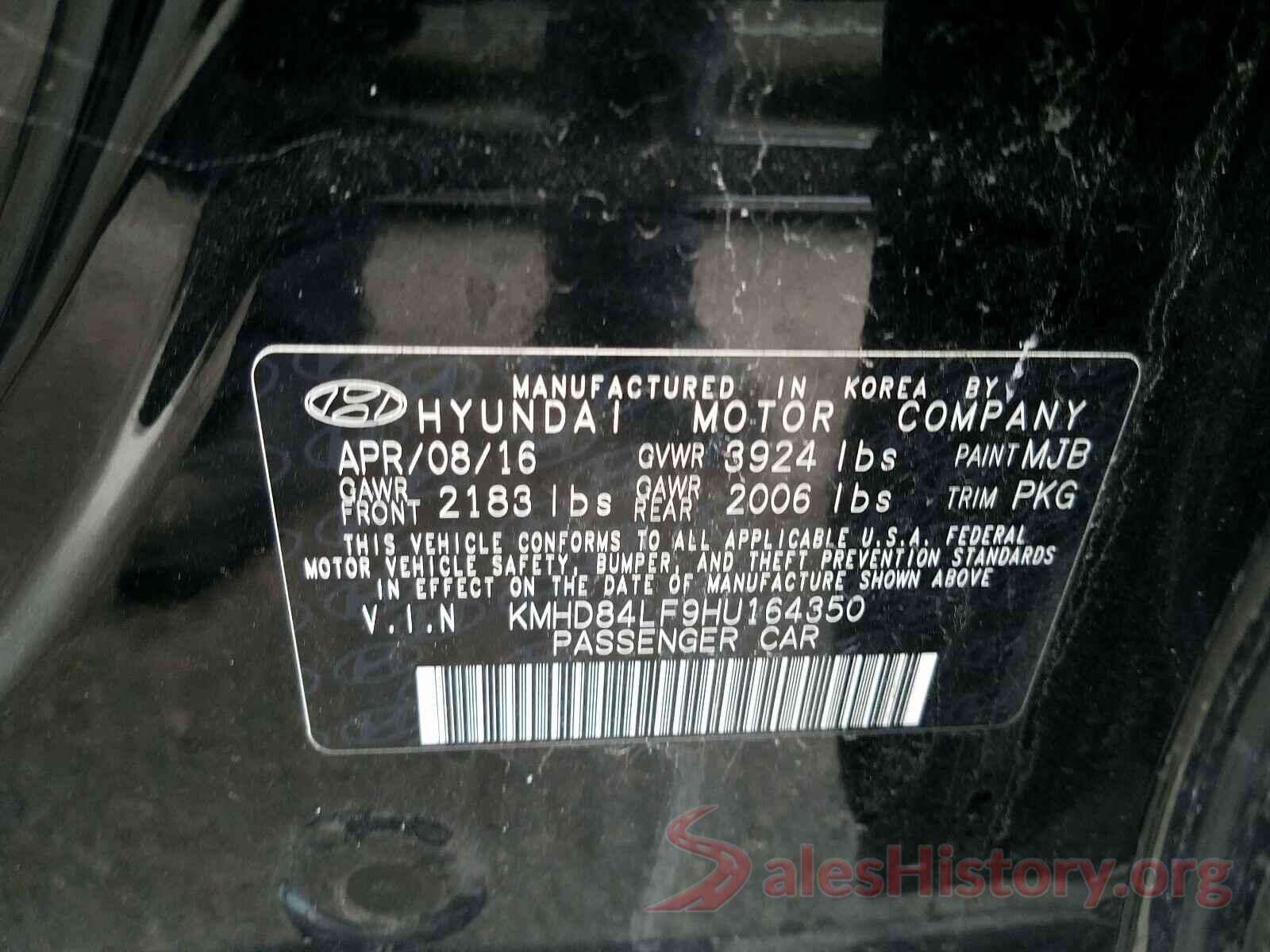 KMHD84LF9HU164350 2017 HYUNDAI ELANTRA