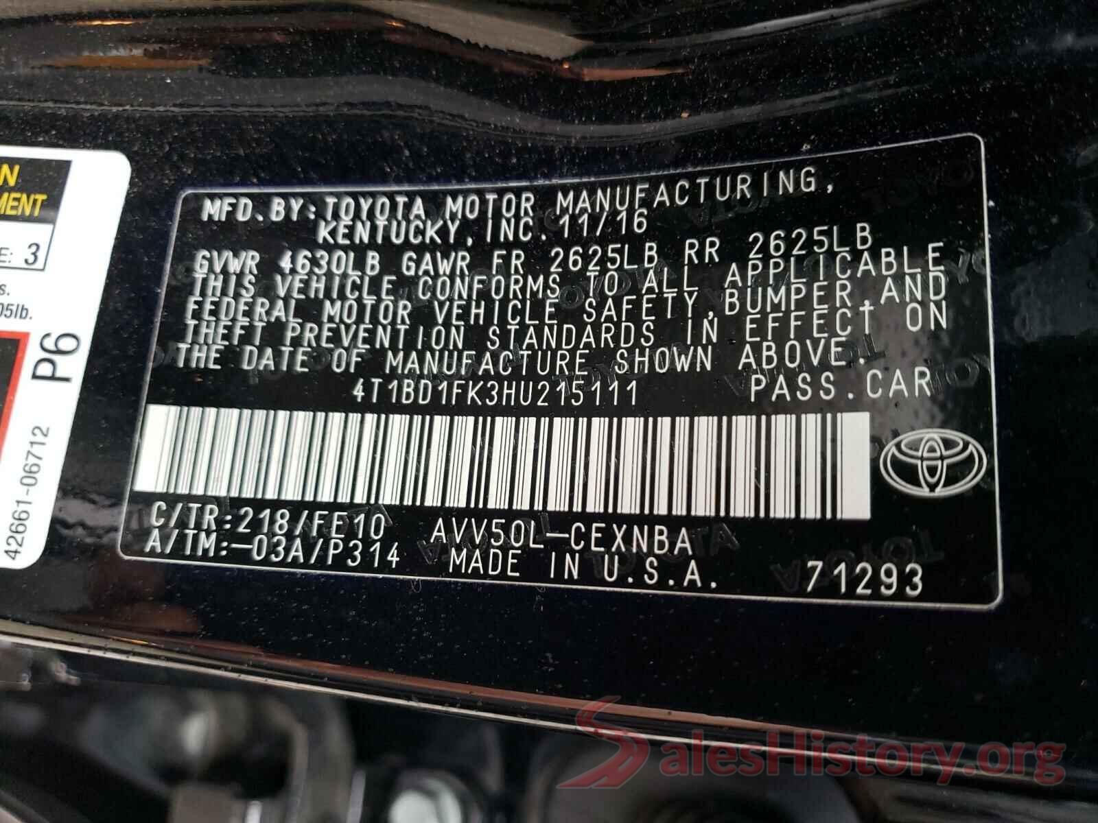 4T1BD1FK3HU215111 2017 TOYOTA CAMRY