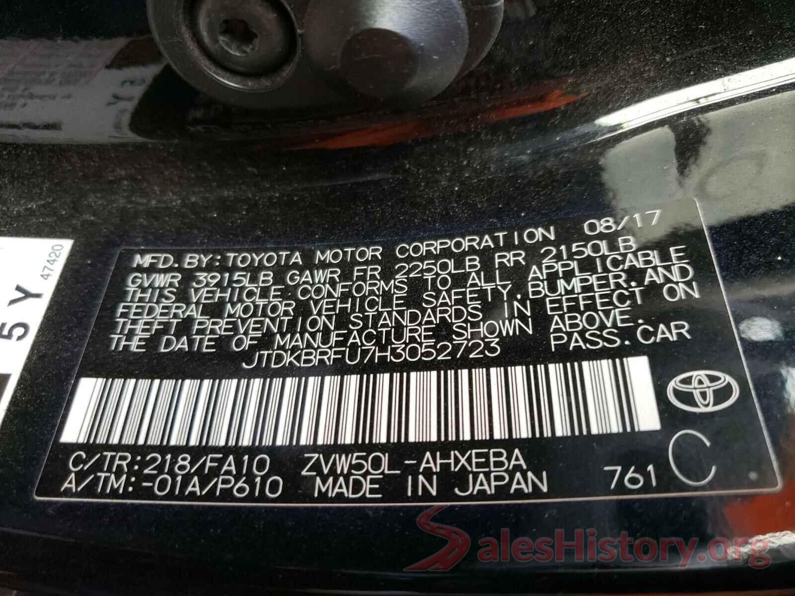 JTDKBRFU7H3052723 2017 TOYOTA PRIUS