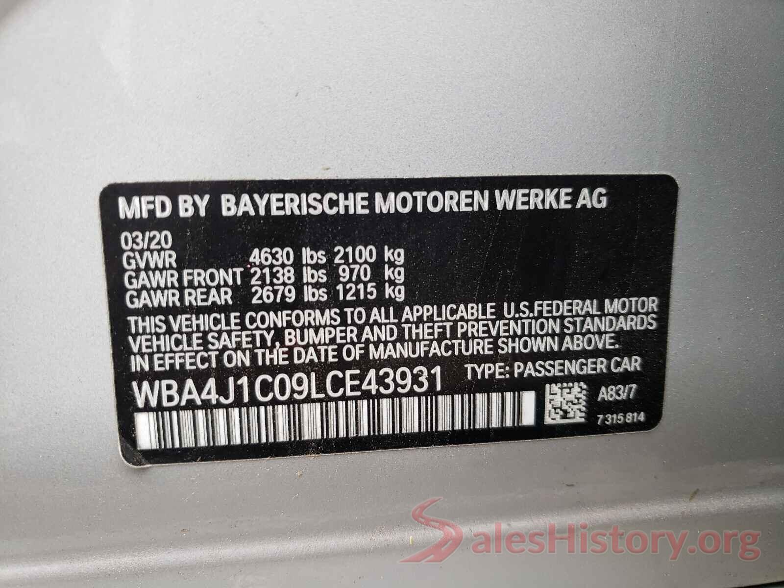 WBA4J1C09LCE43931 2020 BMW 4 SERIES