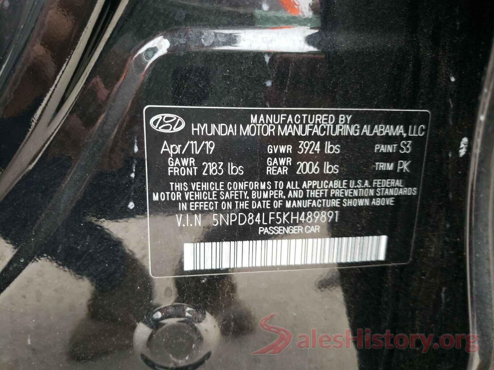 5NPD84LF5KH489891 2019 HYUNDAI ELANTRA