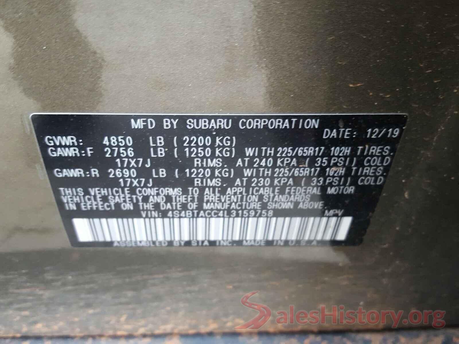 4S4BTACC4L3159758 2020 SUBARU OUTBACK