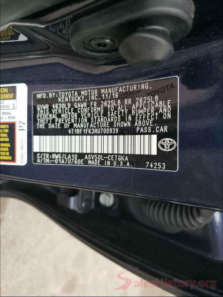 4T1BF1FK3HU700939 2017 TOYOTA CAMRY