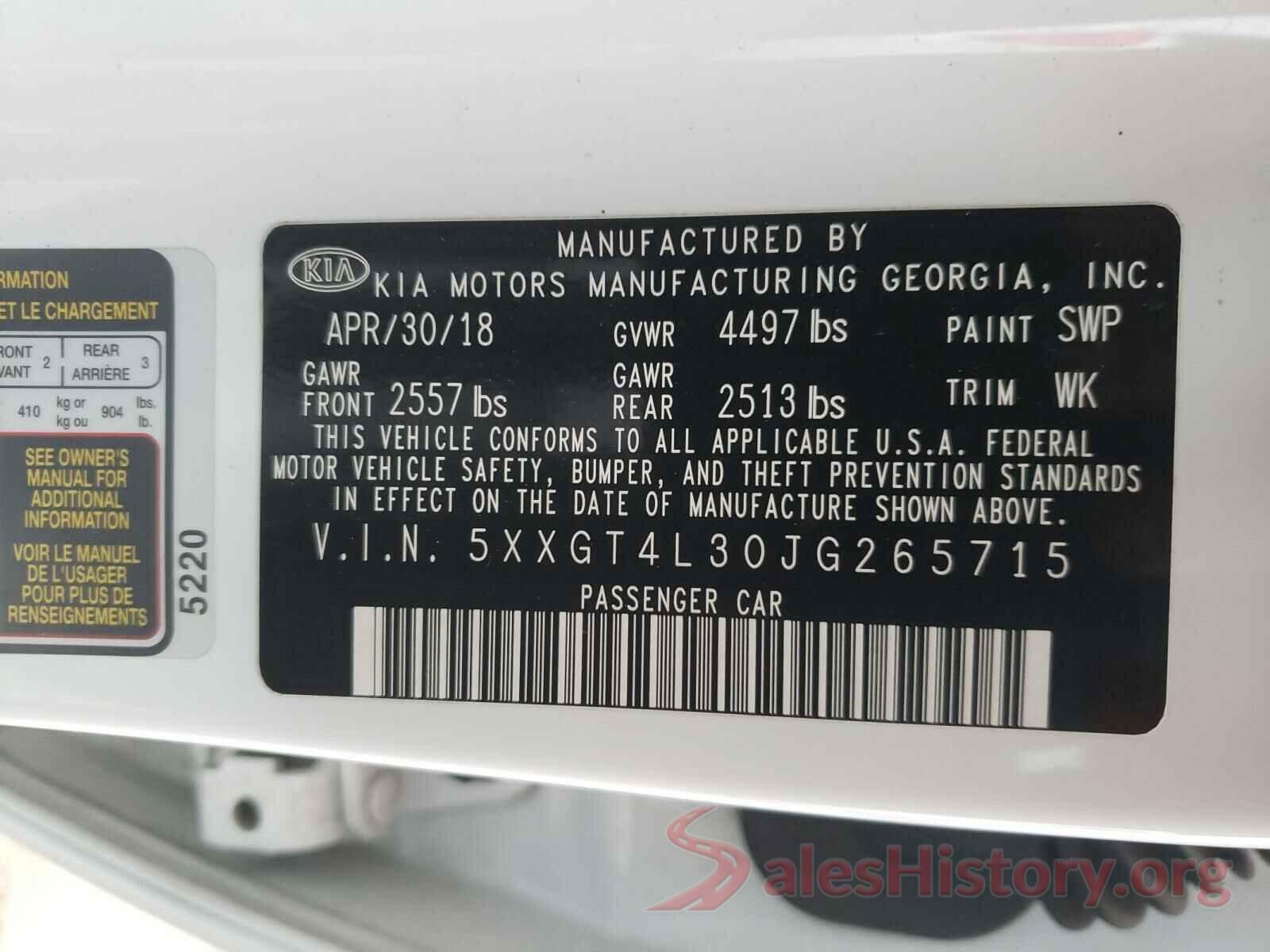 5XXGT4L30JG265715 2018 KIA OPTIMA