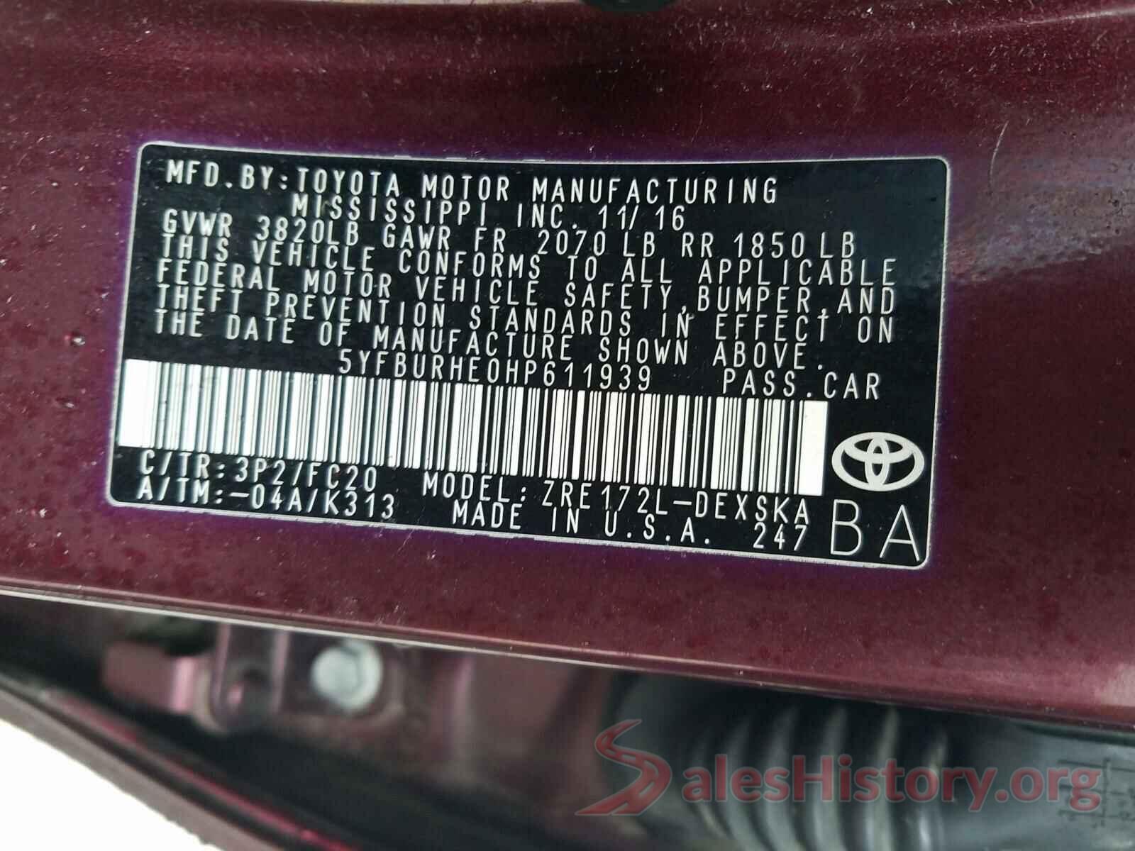 5YFBURHE0HP611939 2017 TOYOTA COROLLA