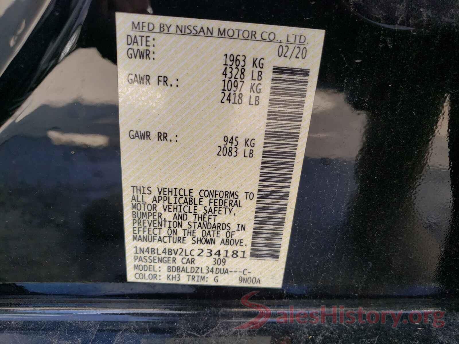 1N4BL4BV2LC234181 2020 NISSAN ALTIMA