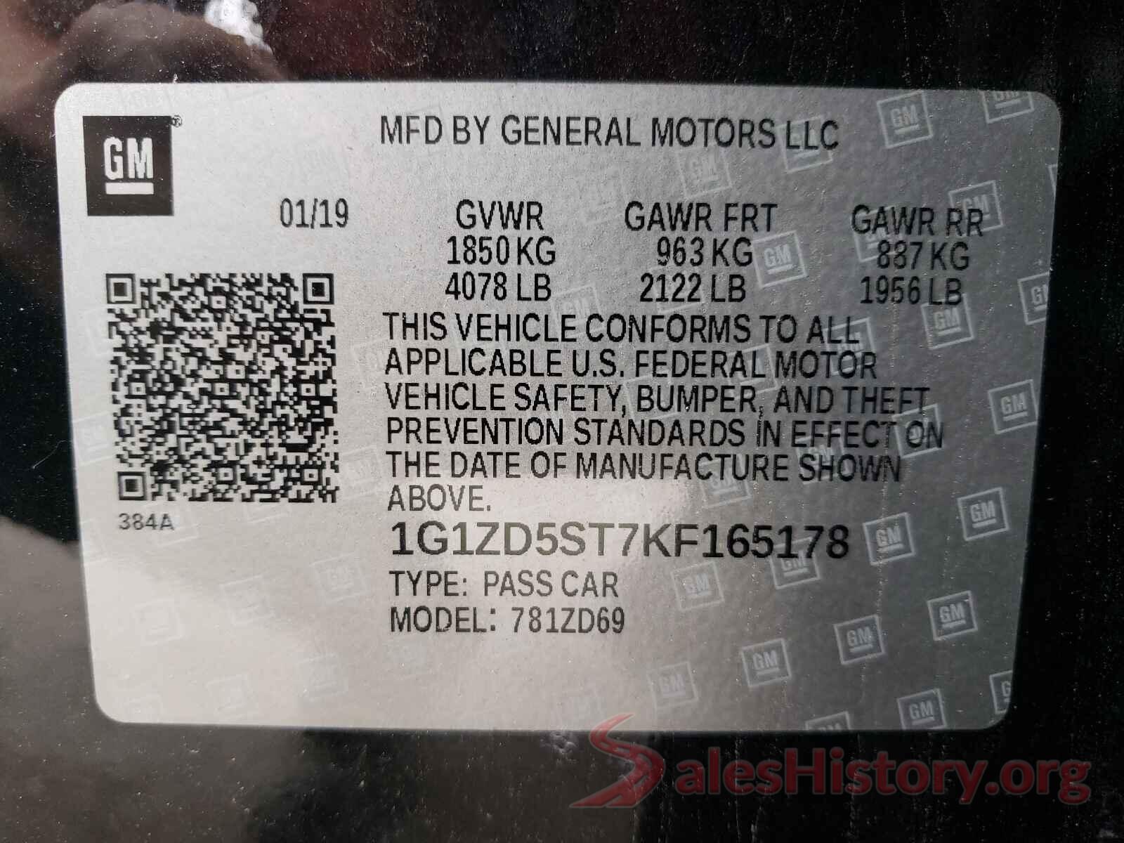 1G1ZD5ST7KF165178 2019 CHEVROLET MALIBU