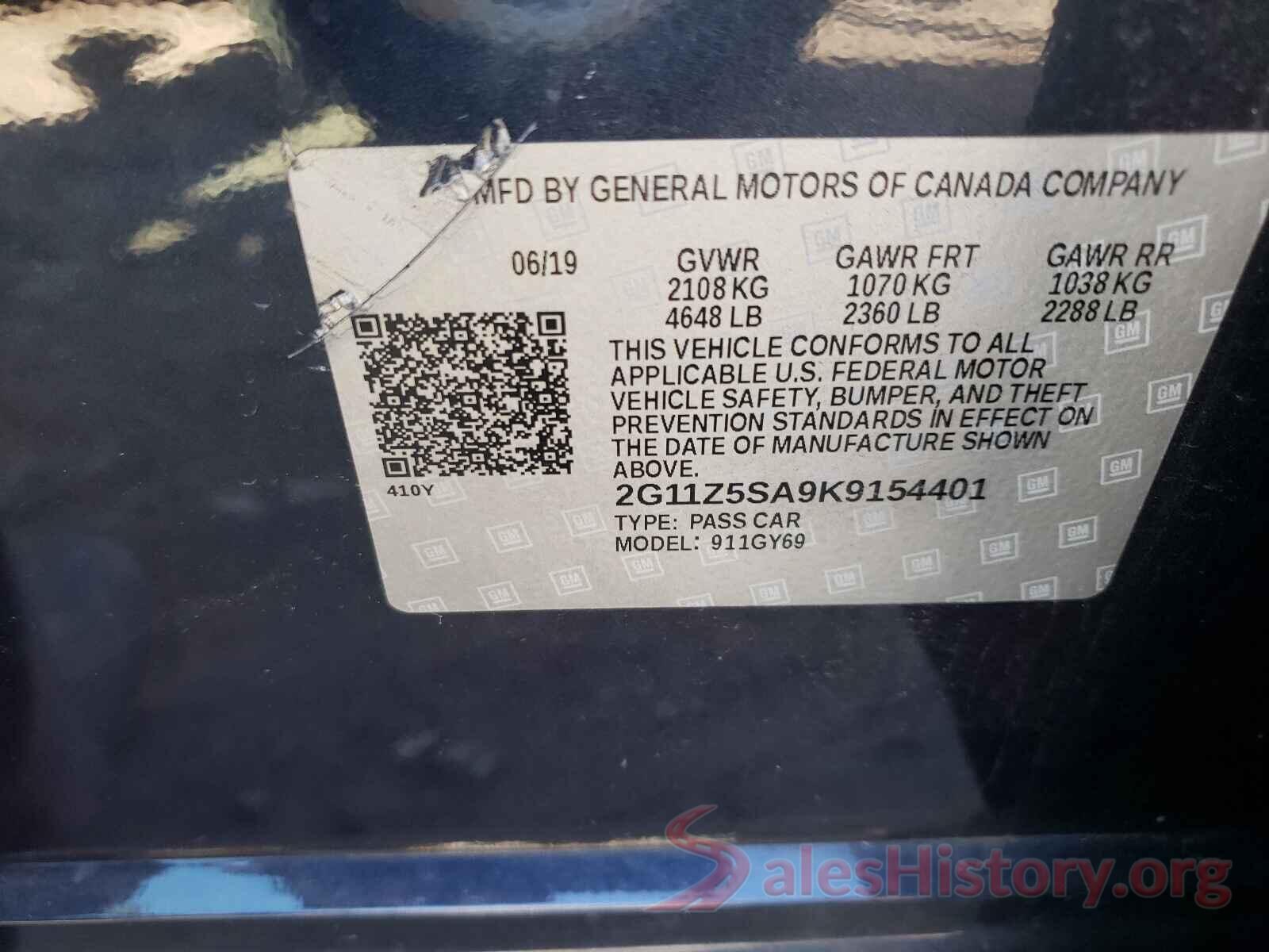 2G11Z5SA9K9154401 2019 CHEVROLET IMPALA