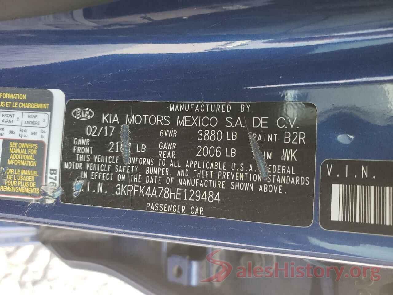 3KPFK4A78HE129484 2017 KIA FORTE