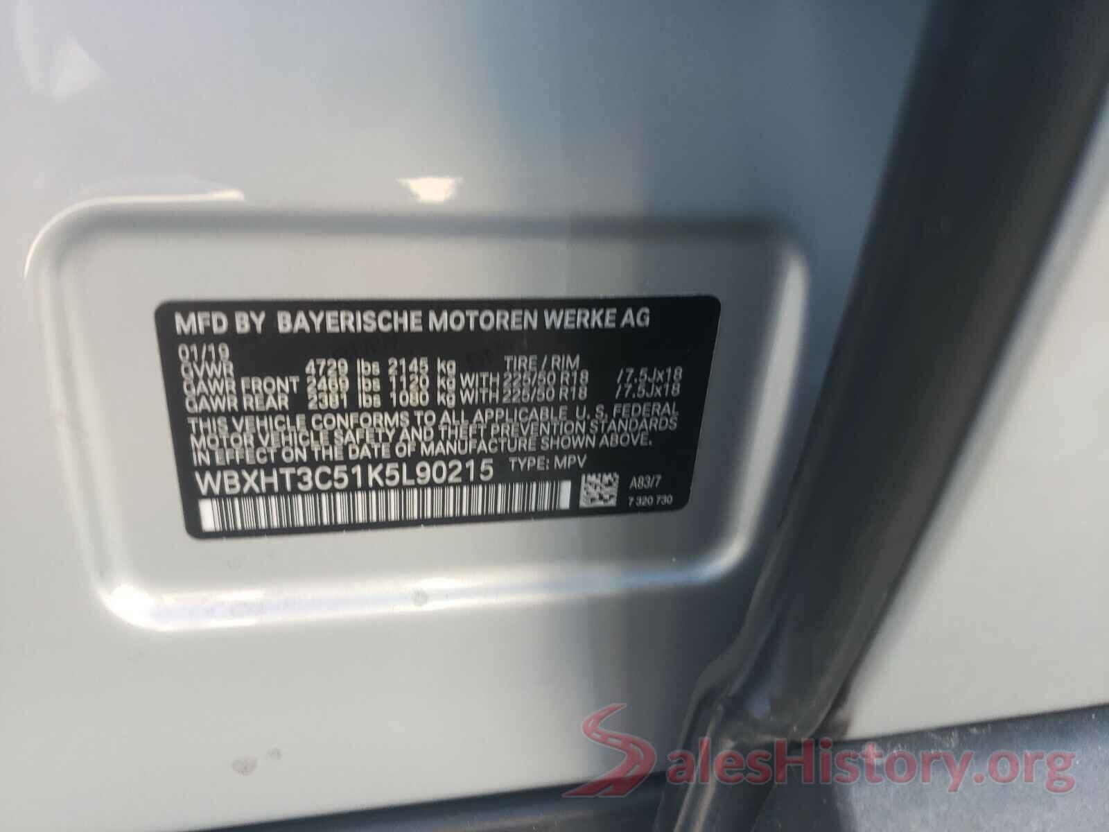 WBXHT3C51K5L90215 2019 BMW X1