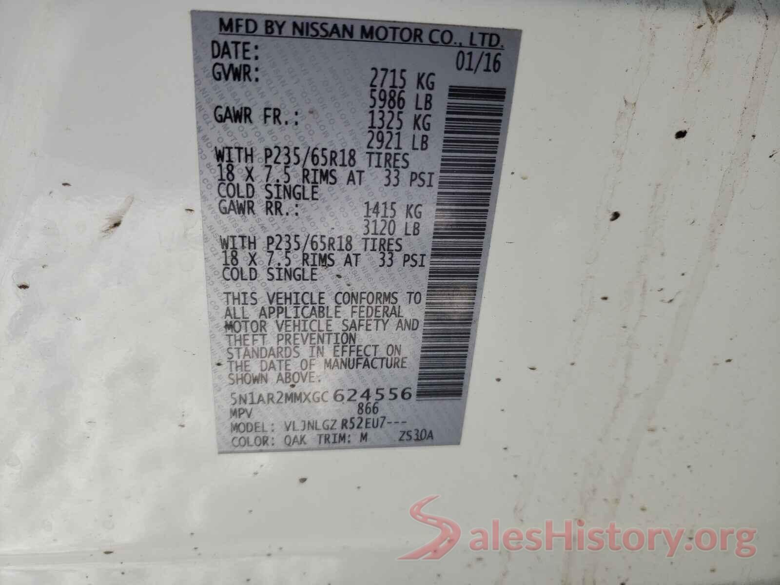 5N1AR2MMXGC624556 2016 NISSAN PATHFINDER