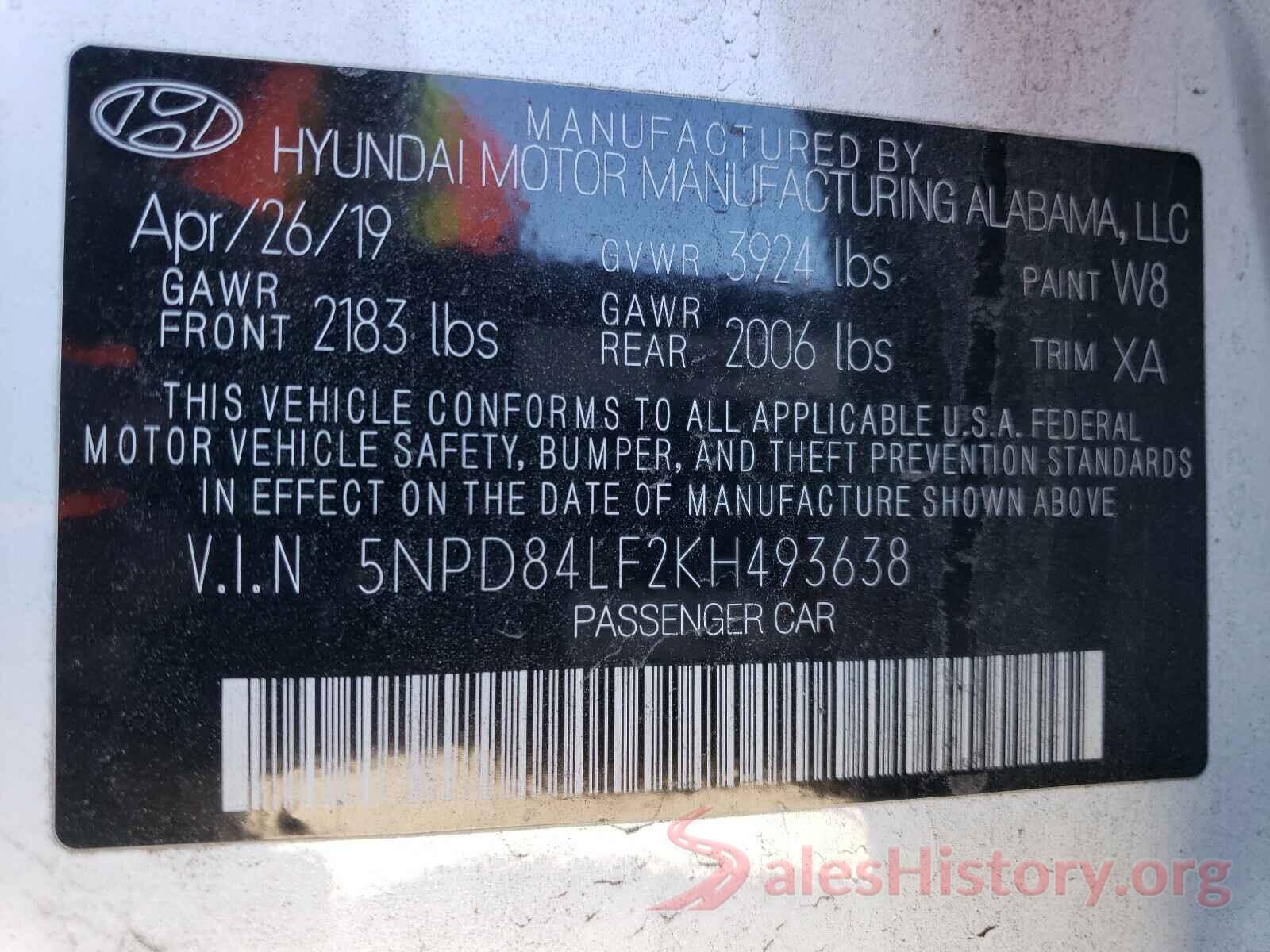 5NPD84LF2KH493638 2019 HYUNDAI ELANTRA