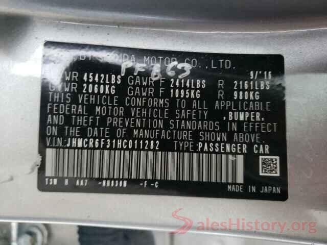 JHMCR6F31HC011282 2017 HONDA ACCORD