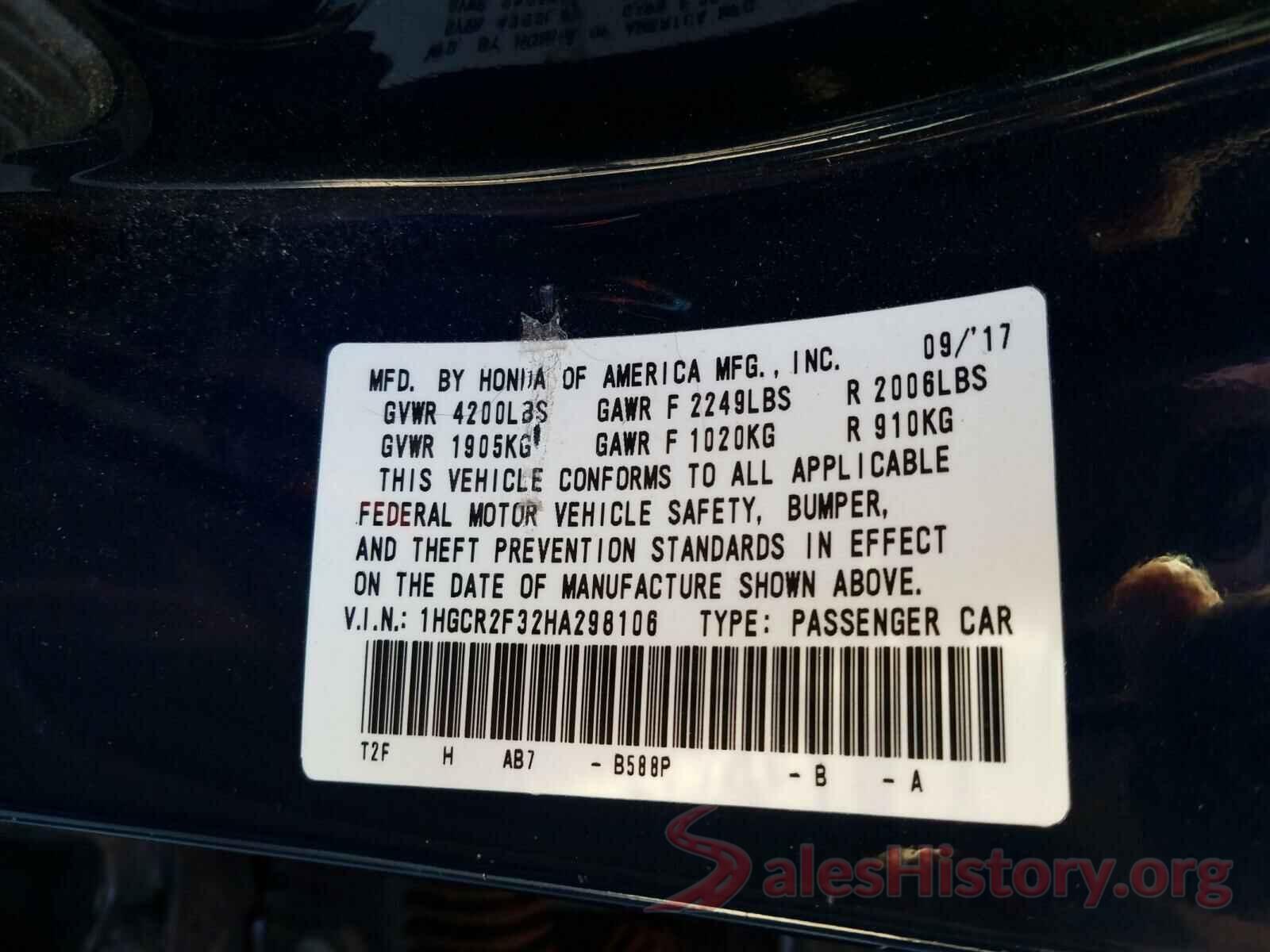 1HGCR2F32HA298106 2017 HONDA ACCORD