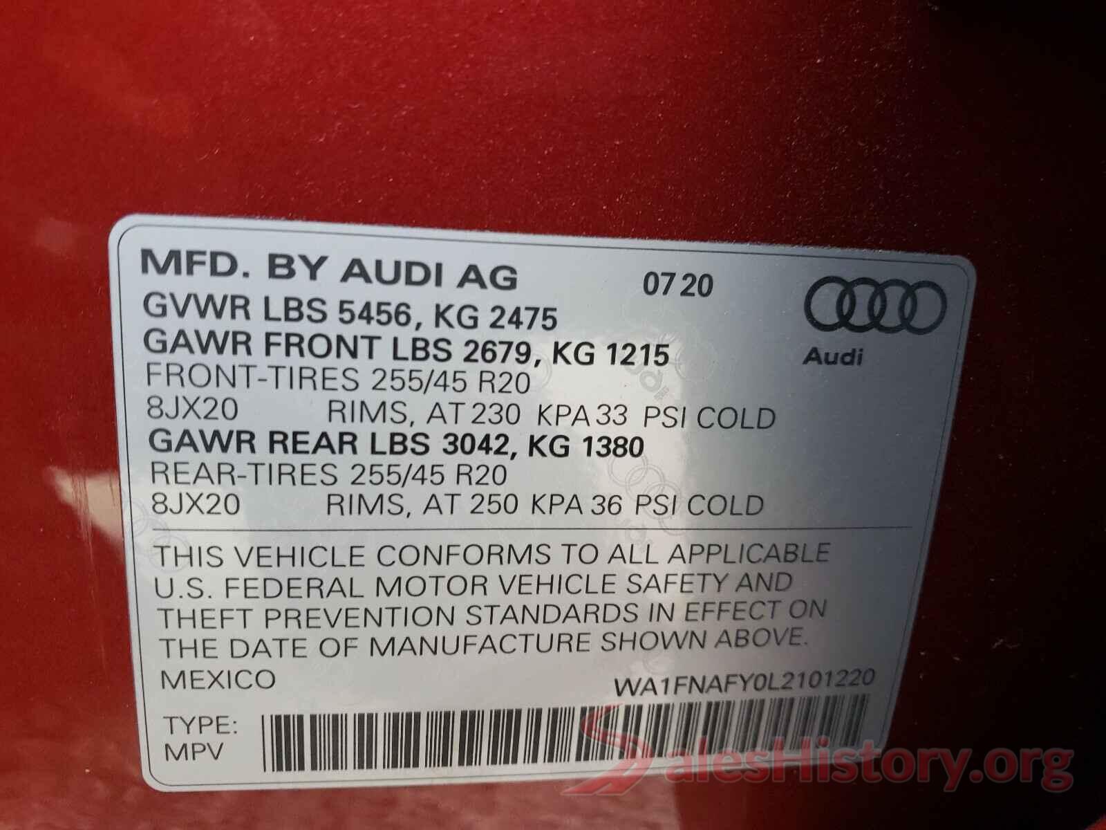 WA1FNAFY0L2101220 2020 AUDI Q5