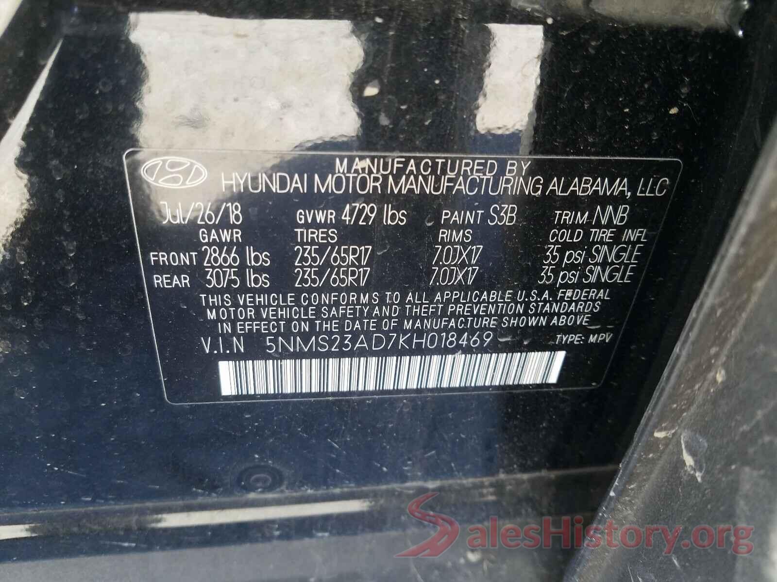 5NMS23AD7KH018469 2019 HYUNDAI SANTA FE