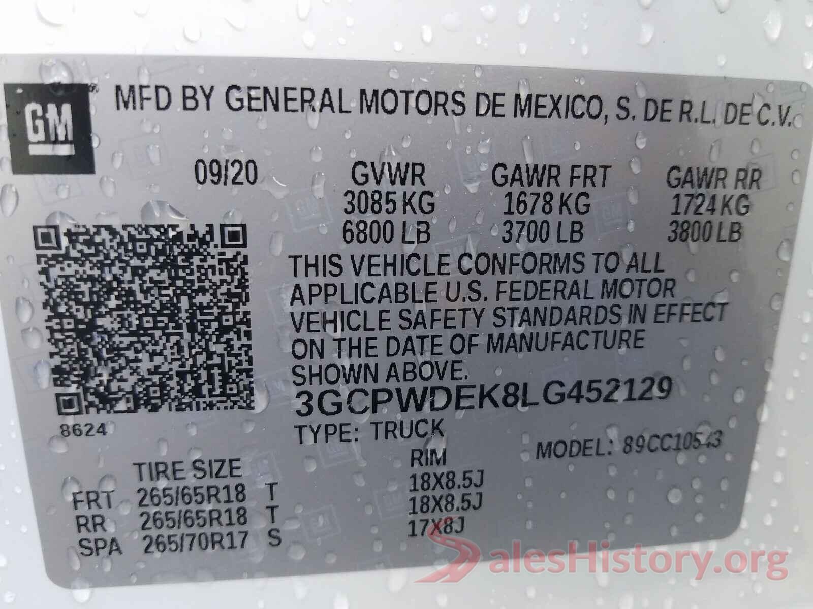 3GCPWDEK8LG452129 2020 CHEVROLET SILVERADO