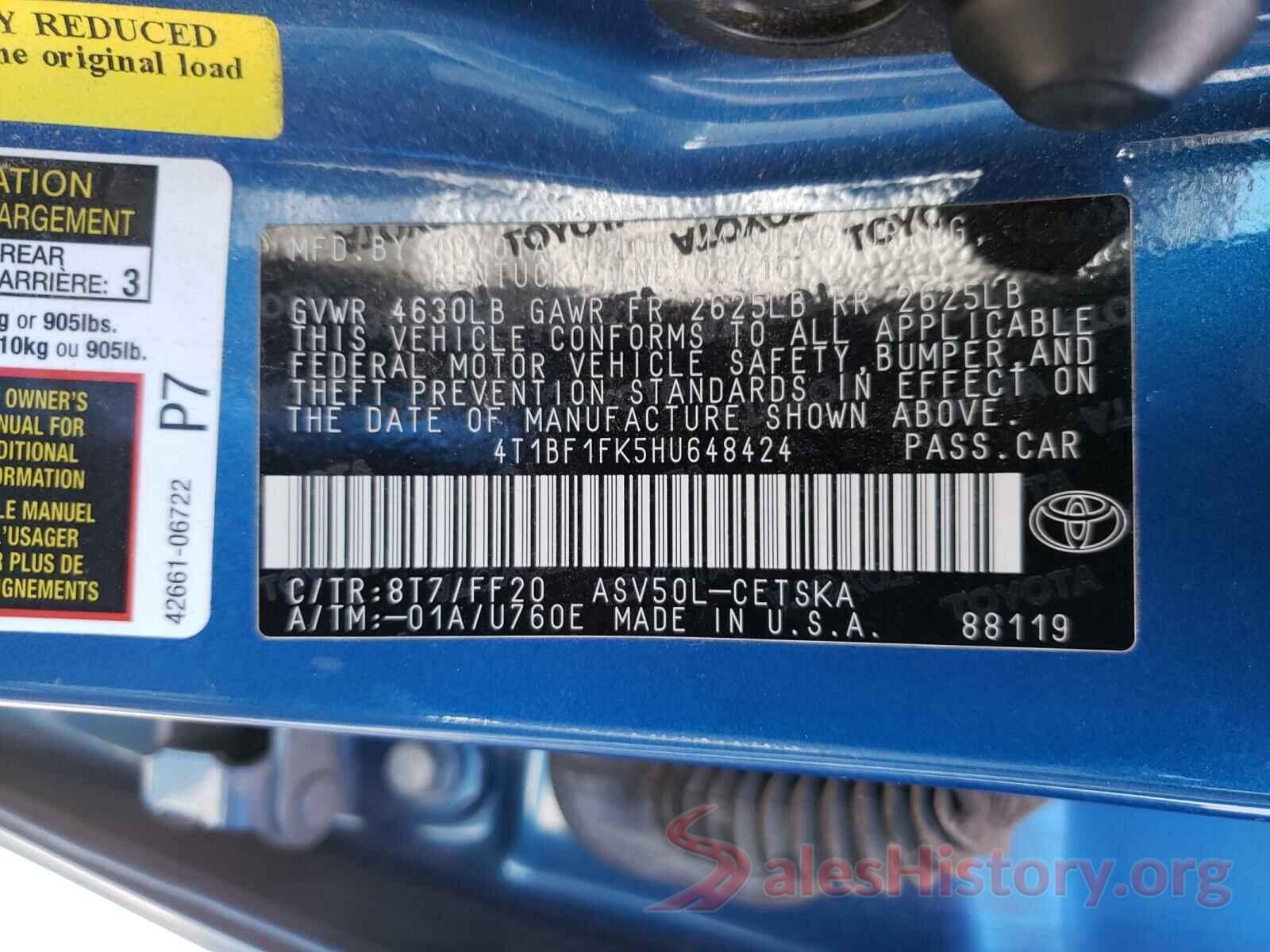 4T1BF1FK5HU648424 2017 TOYOTA CAMRY