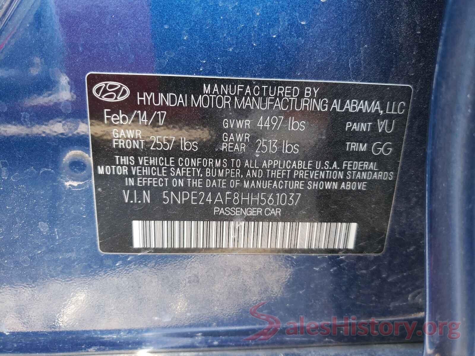 5NPE24AF8HH561037 2017 HYUNDAI SONATA