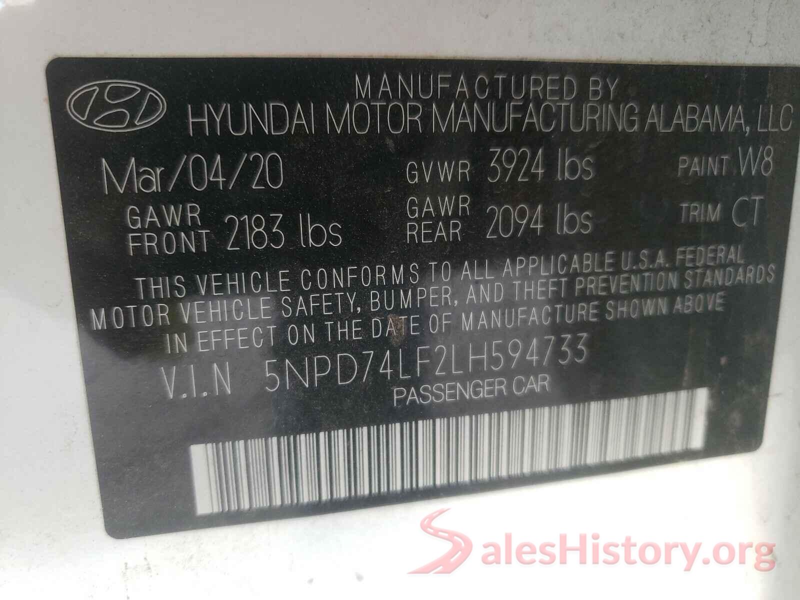 5NPD74LF2LH594733 2020 HYUNDAI ELANTRA