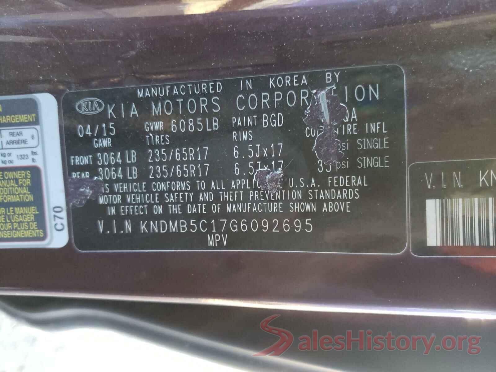 KNDMB5C17G6092695 2016 KIA SEDONA