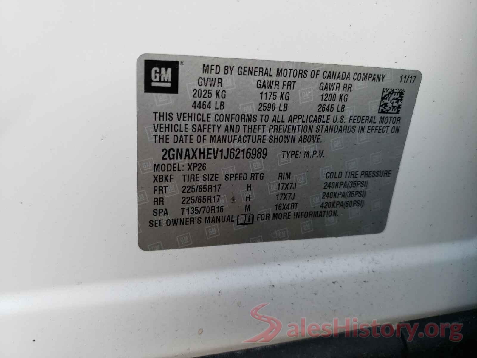 2GNAXHEV1J6216989 2018 CHEVROLET EQUINOX