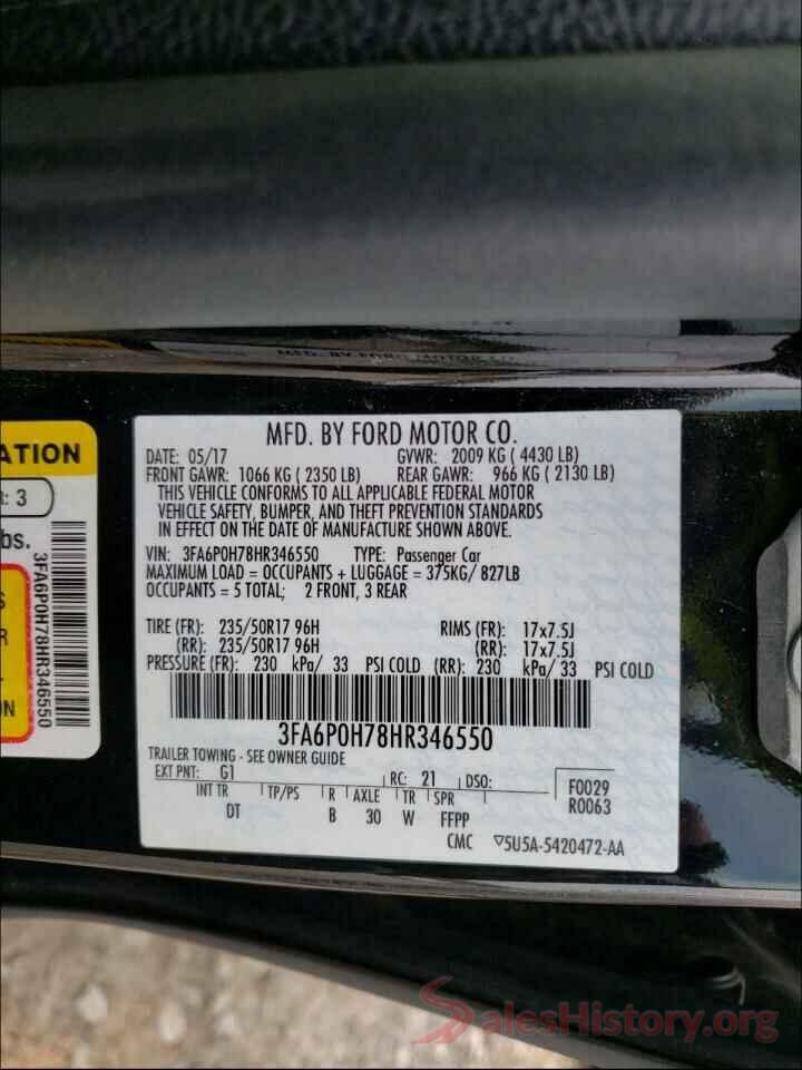 3FA6P0H78HR346550 2017 FORD FUSION