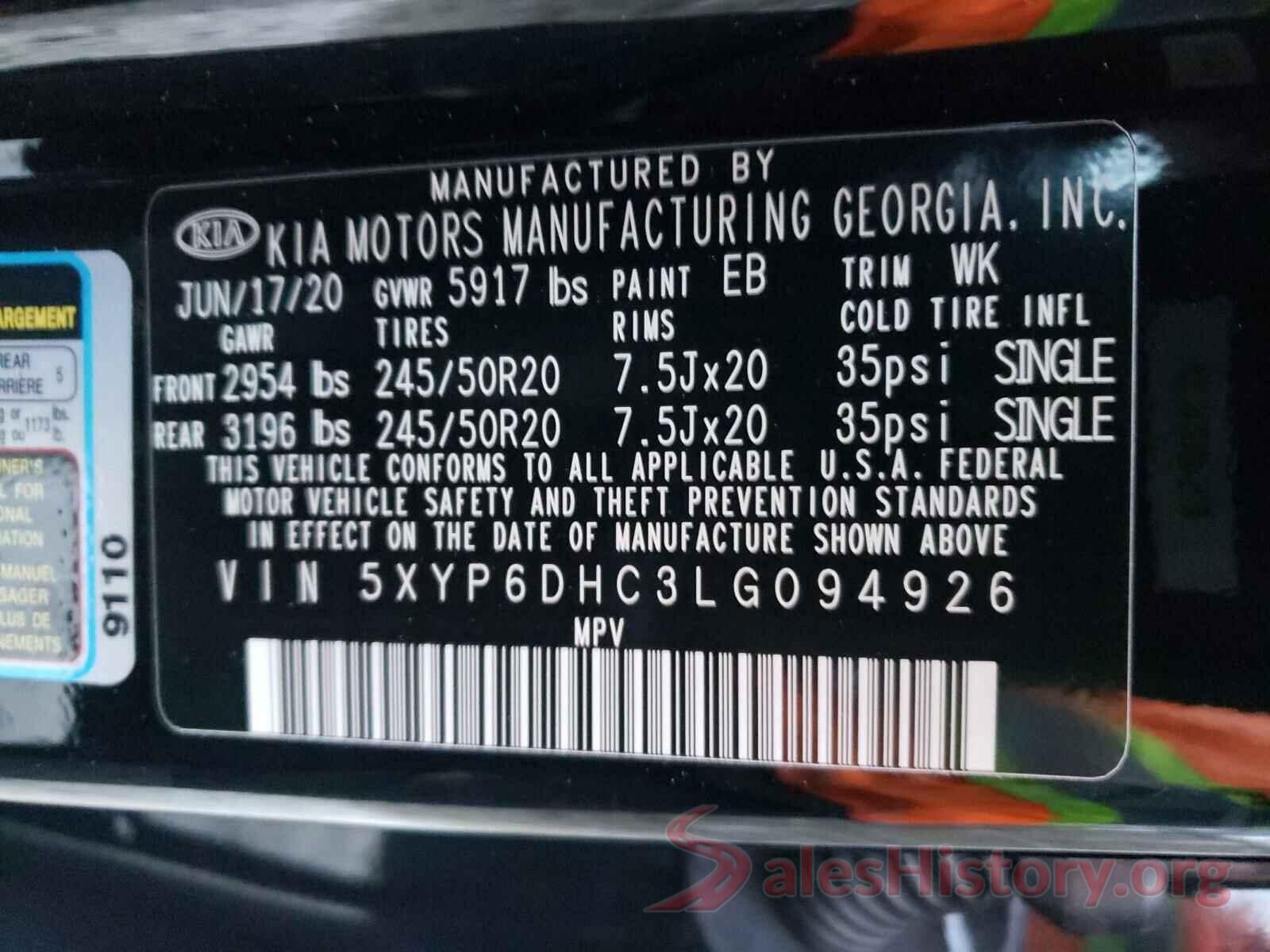 5XYP6DHC3LG094926 2020 KIA TELLURIDE