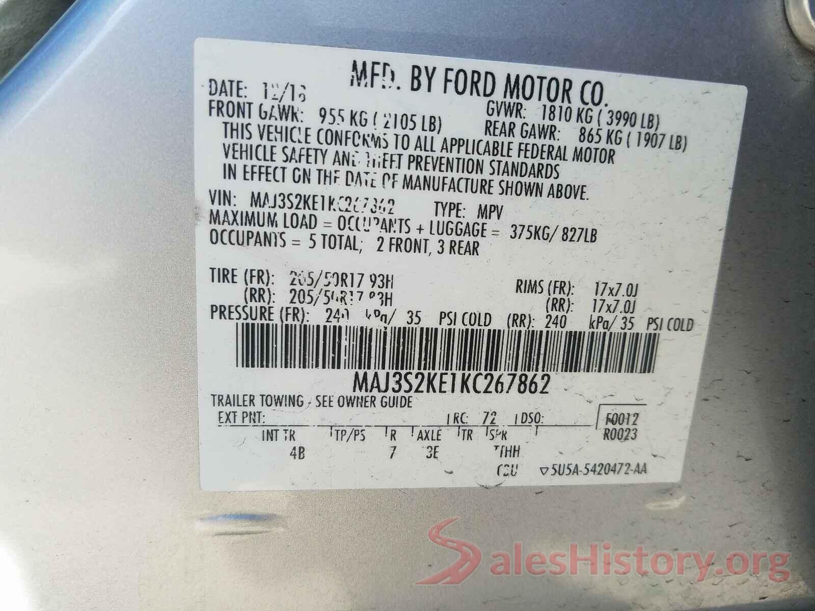 MAJ3S2KE1KC267862 2019 FORD ALL OTHER