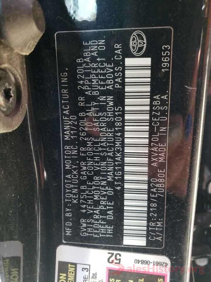 4T1G11AK3MU418015 2021 TOYOTA CAMRY