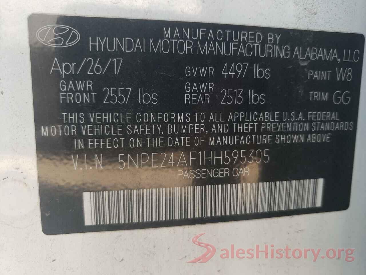 5NPE24AF1HH595305 2017 HYUNDAI SONATA