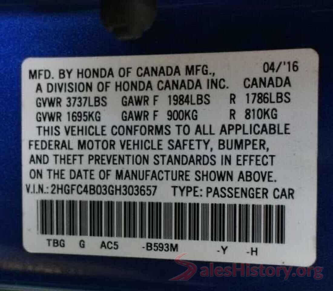 2HGFC4B03GH303657 2016 HONDA CIVIC