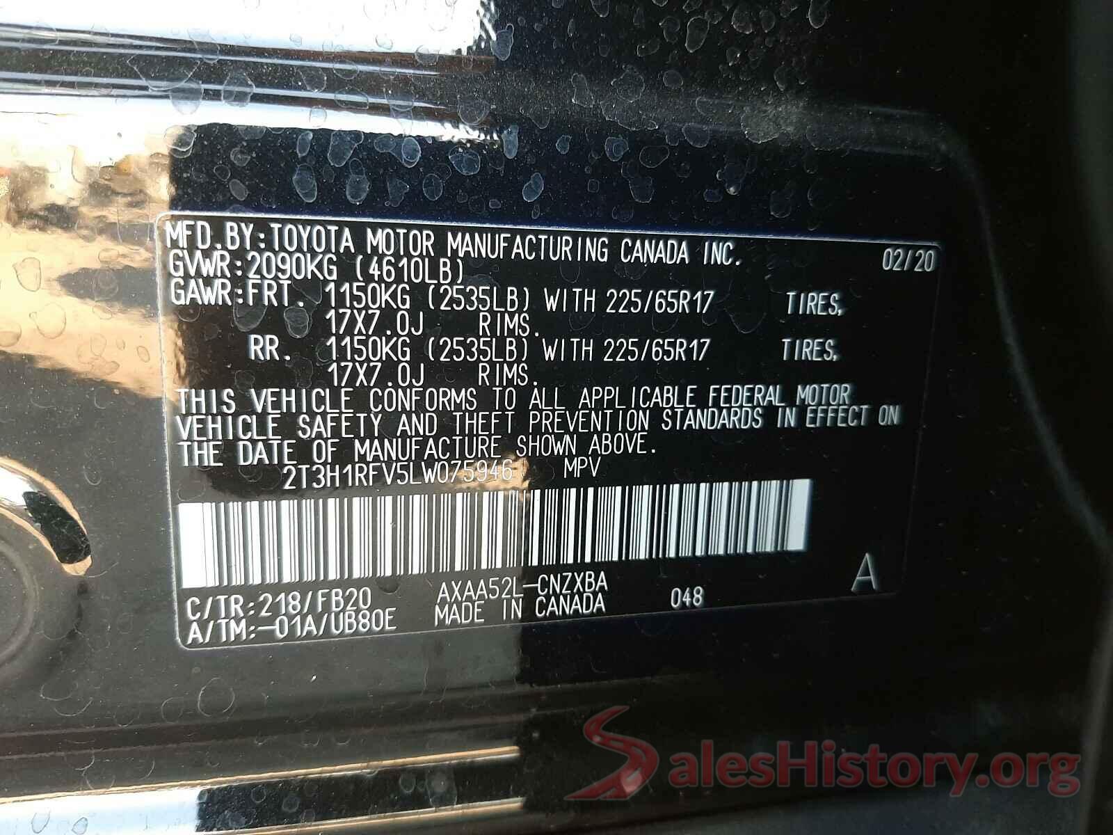 2T3H1RFV5LW075946 2020 TOYOTA RAV4