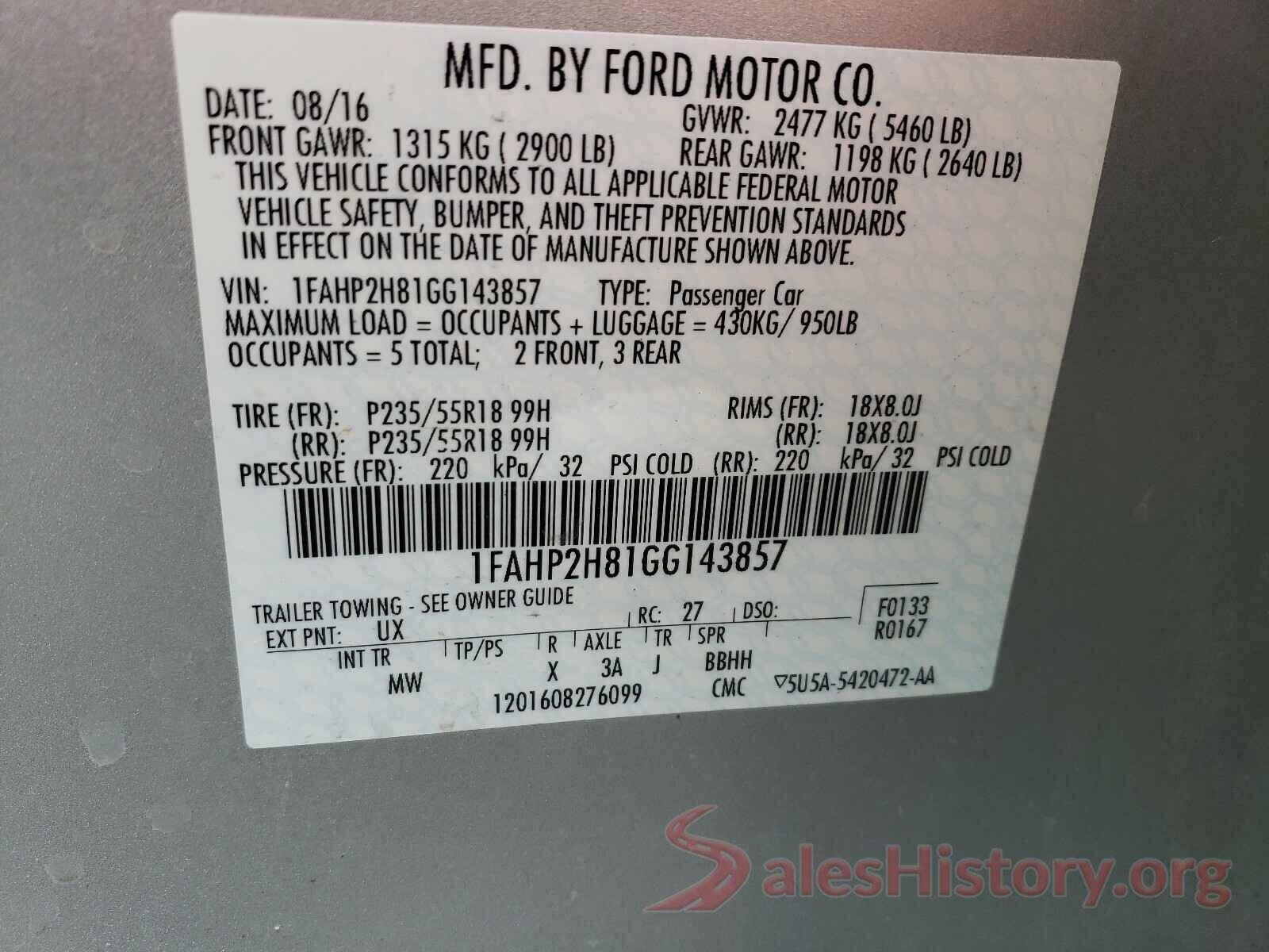 1FAHP2H81GG143857 2016 FORD TAURUS