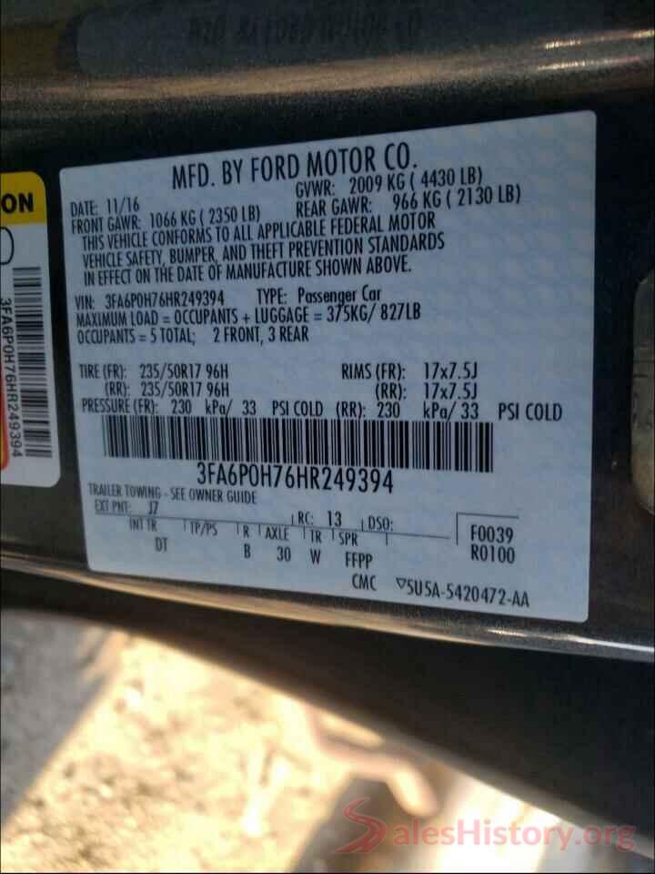 3FA6P0H76HR249394 2017 FORD FUSION