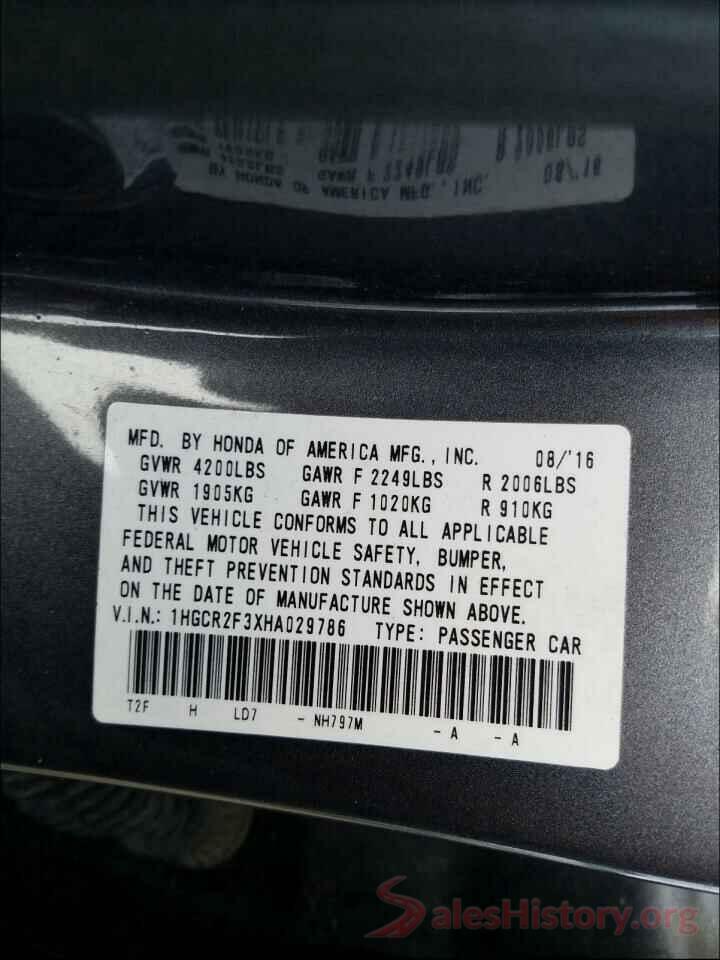 1HGCR2F3XHA029786 2017 HONDA ACCORD